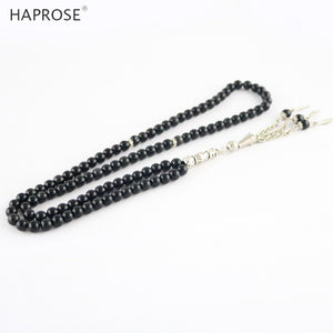 100% Natural Obsidian Prayer Bracelet Islamic Muslims Tabbih Allah Rosary obsidian Bracelet 99 Beads 6-10mm obsidian Necklace