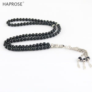 100% Natural Obsidian Prayer Bracelet Islamic Muslims Tabbih Allah Rosary obsidian Bracelet 99 Beads 6-10mm obsidian Necklace