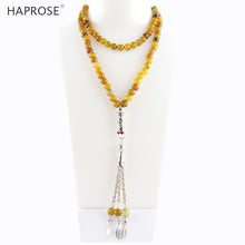 Carica l&#39;immagine nel visualizzatore di Gallery, 100% Natural Tea dragon agate tasbin Prayer Islamic Muslim tasbih Allah Rosary Pattern golden agate 99 beads 6-10mm necklace