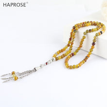 Carica l&#39;immagine nel visualizzatore di Gallery, 100% Natural Tea dragon agate tasbin Prayer Islamic Muslim tasbih Allah Rosary Pattern golden agate 99 beads 6-10mm necklace