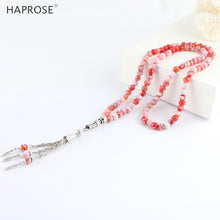 Carica l&#39;immagine nel visualizzatore di Gallery, 100% Natural agate Prayer Islamic Muslim tasbih Allah Rosary blue textured agate bracelets 99 beads 6-10mm red tassel necklace