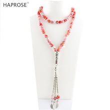 Carica l&#39;immagine nel visualizzatore di Gallery, 100% Natural agate Prayer Islamic Muslim tasbih Allah Rosary blue textured agate bracelets 99 beads 6-10mm red tassel necklace