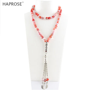 100% Natural agate Prayer Islamic Muslim tasbih Allah Rosary blue textured agate bracelets 99 beads 6-10mm red tassel necklace