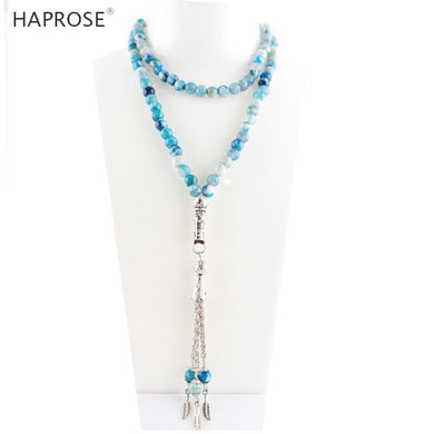 Preghiera di agata naturale al 100% islamica musulmana tasbih Allah Rosario braccialetti di agata strutturata blu 99 perline blu 6-10mm collana con nappa 