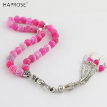 Load image into Gallery viewer, 100% Natural agate Prayer Islamic Muslim tasbih Allah Rosary bracelets 33 beads rose Red Weathered agate stone Bracelet 6-10mm