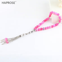 Load image into Gallery viewer, 100% Natural agate Prayer Islamic Muslim tasbih Allah Rosary bracelets 33 beads rose Red Weathered agate stone Bracelet 6-10mm
