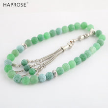 Load image into Gallery viewer, 100% Natural agate bracelet Prayer Islamic Muslim tasbih Allah Rosary 33 beads green Weathered agate stone Bracelet 6-10mm