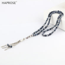 Carica l&#39;immagine nel visualizzatore di Gallery, 100% Natural agate weathering black bracelets Prayer Islamic Muslim tasbih Allah Rosary black agate necklace 99 beads 6-10mm