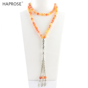 100% Natural weathering agate Orange bracelets Prayer Islamic Muslim tasbih Allah Rosary women's necklace 99 beads 6-10mm agate