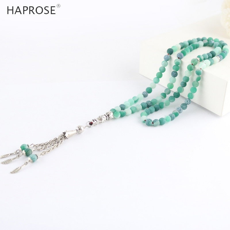 100% Natural weathering agate green tasbin Prayer Islamic Muslim tasbih Allah Rosary green agate 99 beads necklace 6-10mm