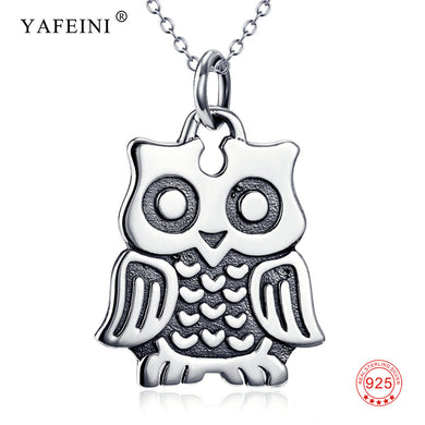 100% Pure 925 Sterling Silver Jewelry Antique Silver Owl Charm Necklace With S925 Stamp GNX10878
