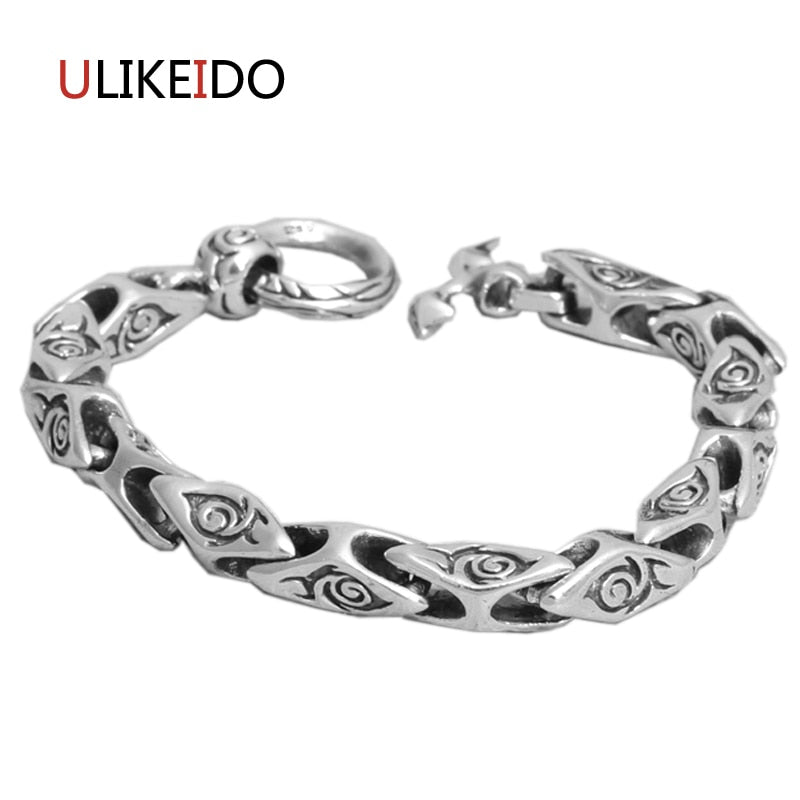 Braccialetti con fiamma da uomo in argento sterling puro al 100% con catena a mano classica di moda per uomo Bracciale con ciondolo gioielli pesanti 332 