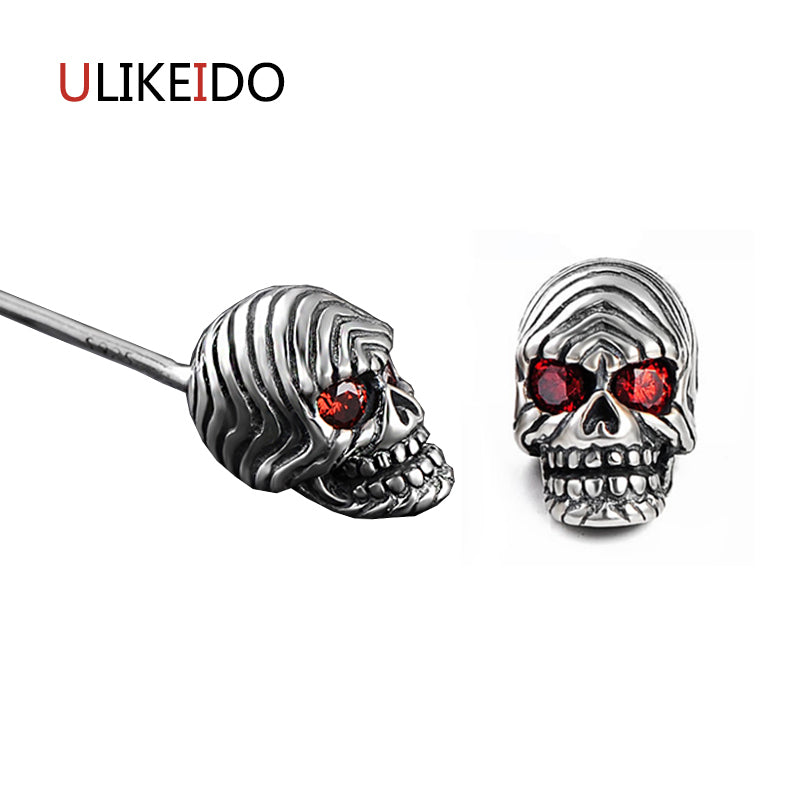100% Pure 925 Sterling Silver Skull Stud Earring Fashion Punk Red Eye Skeleton Jewelry For Men And Women Christmas Gift 307