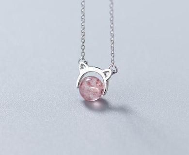 100% REALE. Pietra di quarzo fragola naturale in argento sterling 925 FINE Jewelry nel ciondolo della collana del gatto gattino adorabile GTLx1704 