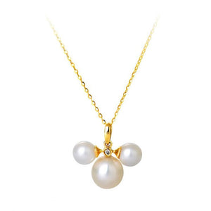 100% Real 18K Gold Three Pearl Pendant Necklace With O Link Chain Women Fashion AU750 Fine Jewelry