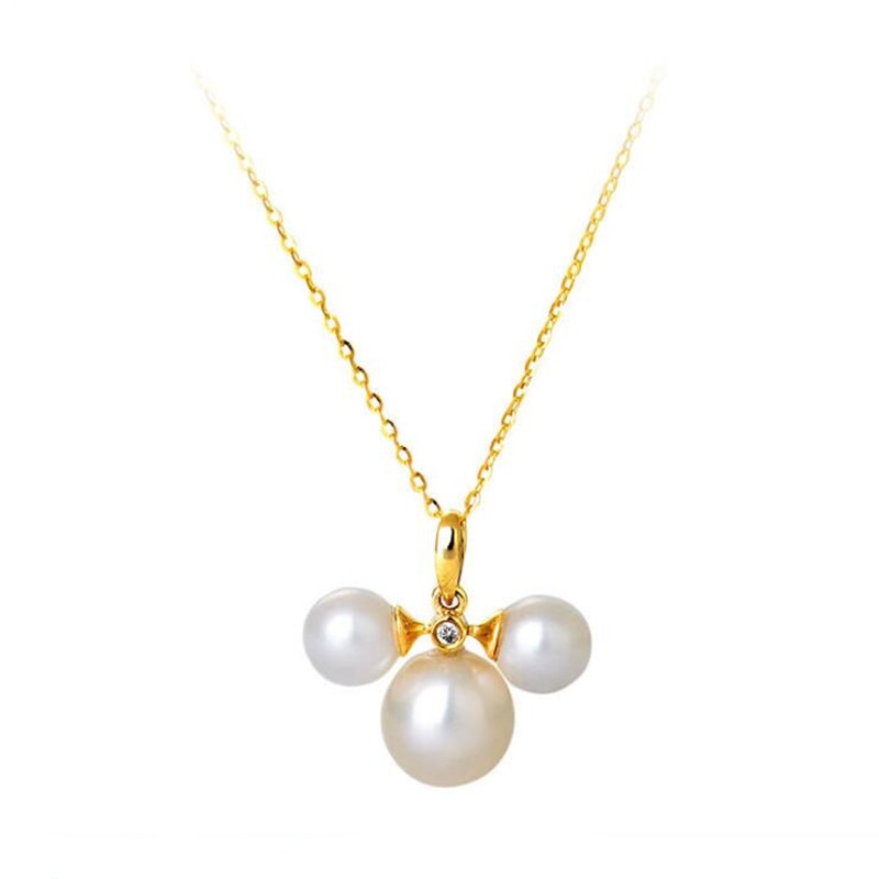 100% Real 18K Gold Three Pearl Pendant Necklace With O Link Chain Women Fashion AU750 Fine Jewelry