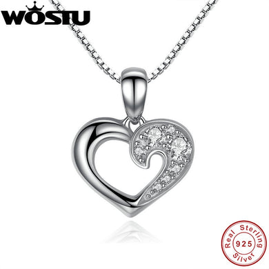100% Real 925 Sterling Silver Our Hearts & Love Pendant Necklaces Clear CZ for Women Girls Jewelry Birthd Gift CQN028