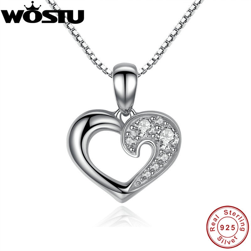 100% Real 925 Sterling Silver Our Hearts & Love Pendant Necklaces Clear CZ for Women Girls Jewelry Birthd Gift CQN028