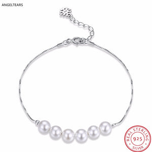 100% Real 925 Sterling silver Pearl Chain Bracelet & Bangles Fashion Classic Party Accessories Jewelry For Woman Pulseira