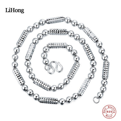 100% Sterling Silver Necklaces Hexagonal Beads Men'S Charm Necklace Silver Chain Jewelery 55CM