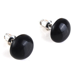 100-Unique 1 Pair Popular Silver Plated Black Agates Half Ball Stud Earrings Elegant Women's Earring
