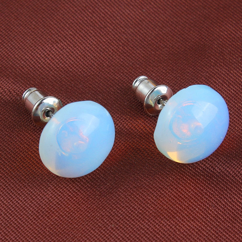 100-Unique Ethnic Style 1 Pair Silver Plated Half Ball Bead Stud Earrings Elegant Women's Earring Opal Jewejry