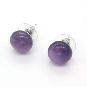 100-Unique Trendy 1 Pair Silver Plated Bread Shape Natural Purple Amethysts Stud Earrings Elegant Women's Earring