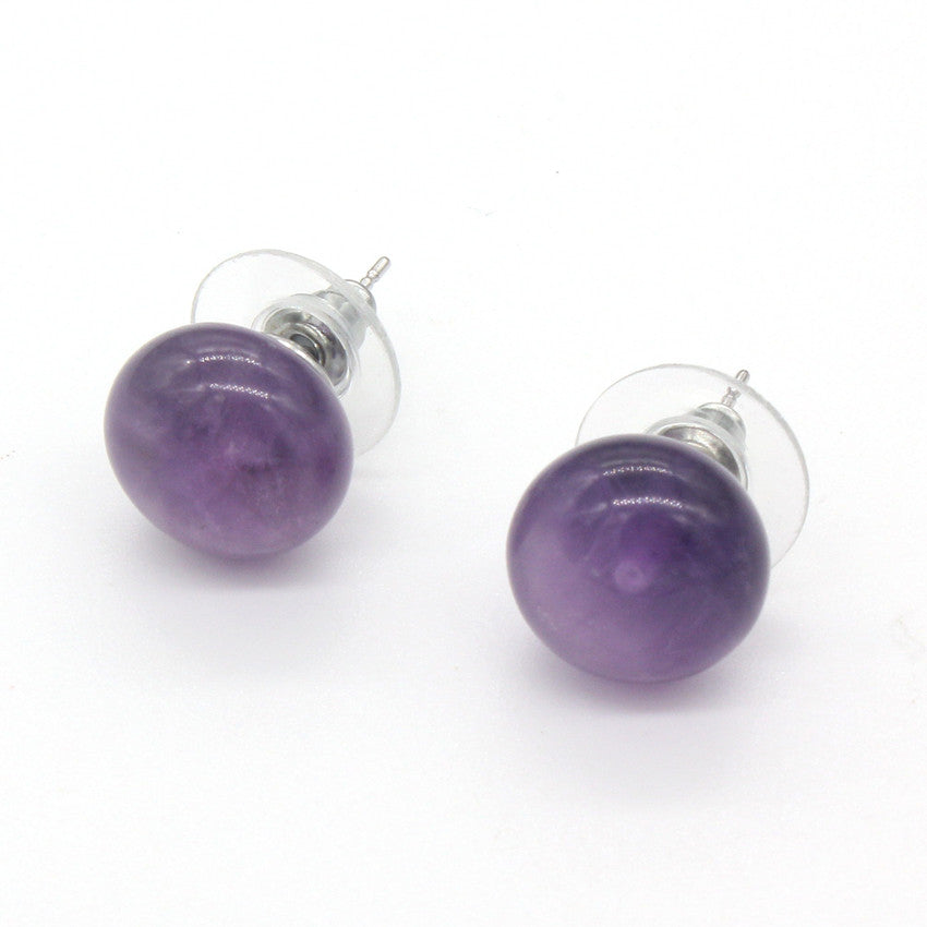 100-Unique Trendy 1 Pair Silver Plated Bread Shape Natural Purple Amethysts Stud Earrings Elegant Women's Earring