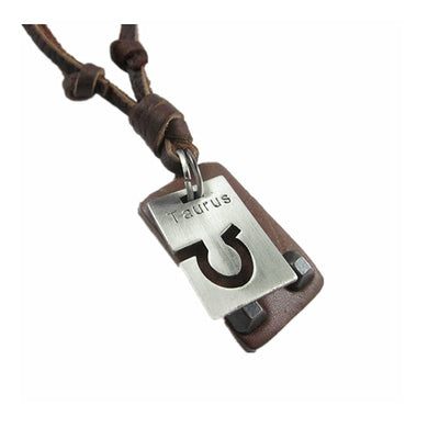 100% genuine leather necklace, high quality fashion punk zodiac Taurus pendant necklace for women men handmade jewelry