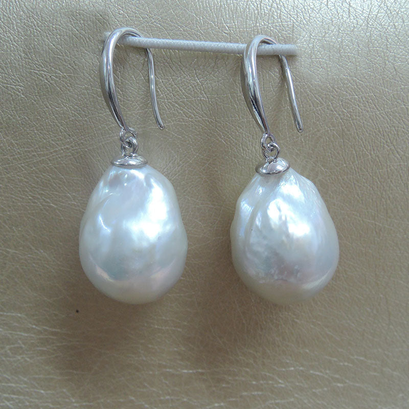 100% nature pearl earring with 925 silver hook -- AA baroque Pearl,14-16 mm big baroque pearl earring