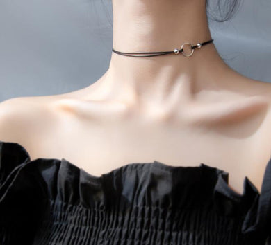 100% real 925 Sterling Silver Fine Jewelry Double Cords Short Choker necklace Beads &Lucky Open Circle Pendant X1653