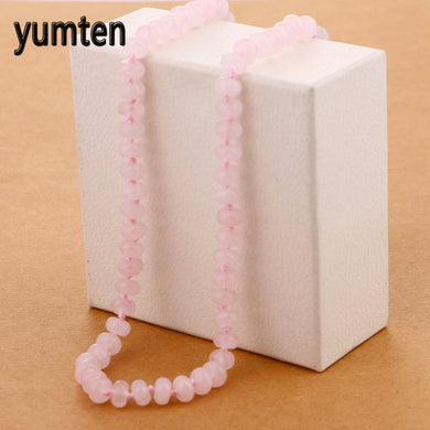 108 Beads Mala Unique Natural Stone Rose Quartz Necklace Round Gemstone Jewelry Long Tassel Necklace Women Colares Feminino DK
