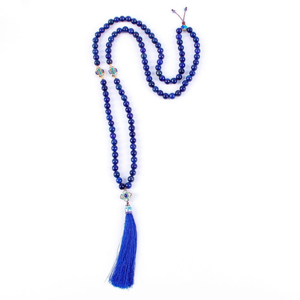 108 lapis lazuli stone Necklace long tassel mala necklace for women yoga Jewelry 8mm bead