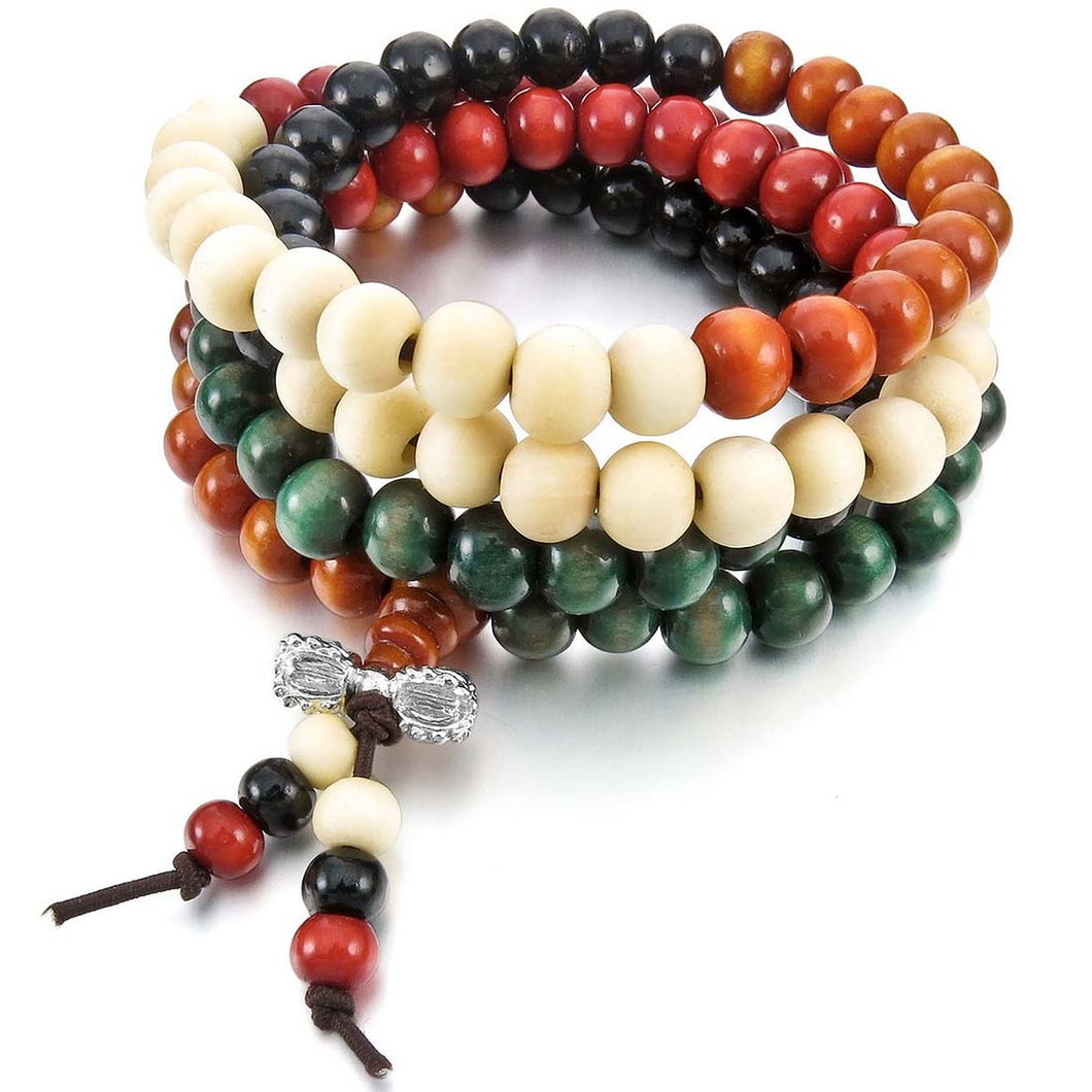 108pcs 8 x 184mm Tibetan Buddhist Prayer Beads Necklace Buddha Mala Wood Knot Wrist Cuff Bracelet Bangle DIY Jewelry Multicolor
