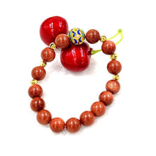 Carica l'immagine nel visualizzatore di Gallery, Bracciale con perline dorate di sabbia e agata rossa brasiliana naturale pura da 10 mm. Bracciale con coppia di perline di agata nera rossa. Bracciale uomo donna fortunato 