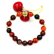 Carica l'immagine nel visualizzatore di Gallery, Bracciale con perline dorate di sabbia e agata rossa brasiliana naturale pura da 10 mm. Bracciale con coppia di perline di agata nera rossa. Bracciale uomo donna fortunato 