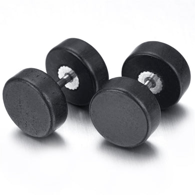10mm Stainless Steel Stud Hoop Mens Earrings, Black, Round, KE903