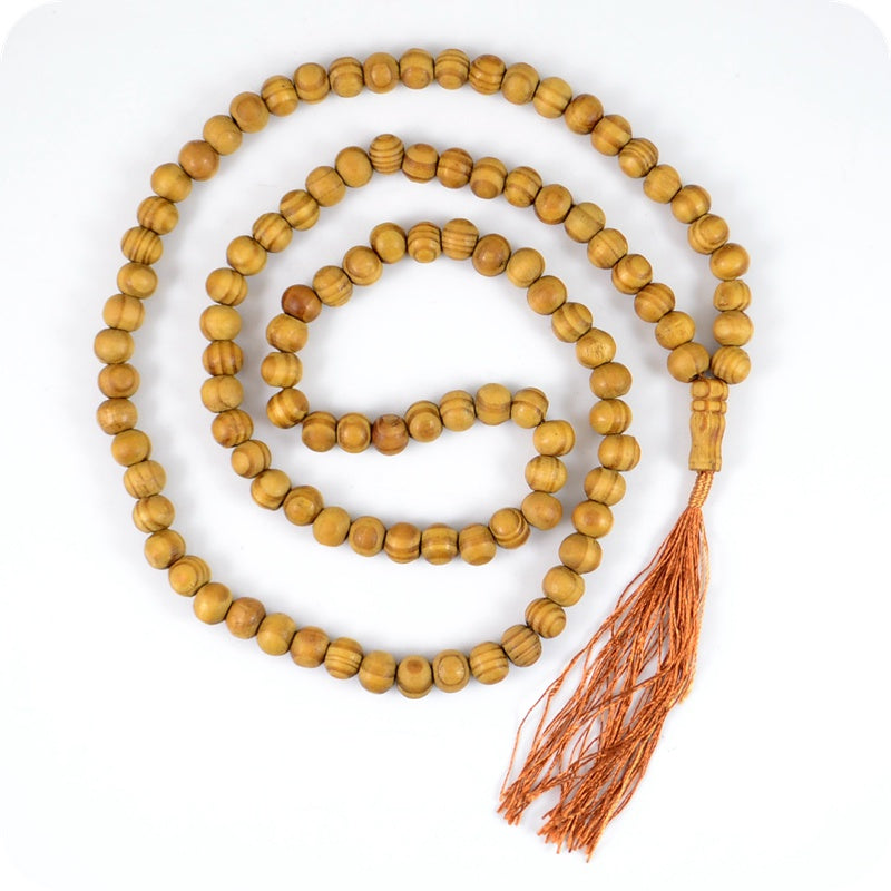 10mm tassel Pine wood MALA PRAYER BEADS 108 beads Buddhism Hinduism and Yoga necklace fashion jewelry