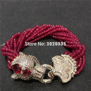 10rows pink red jade roundel faceted 4*2mm &leopard clasp bracelet 8inch wholesale beads