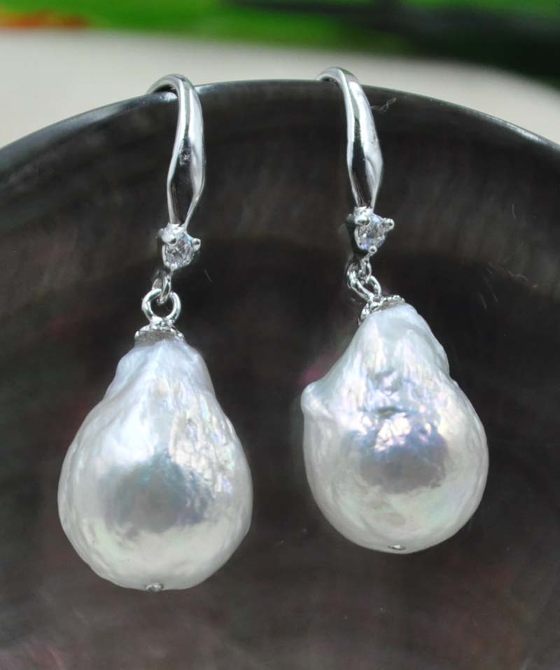 11-12mm Similar Baroque drop thick natural furrow pearl earring rare jewellry