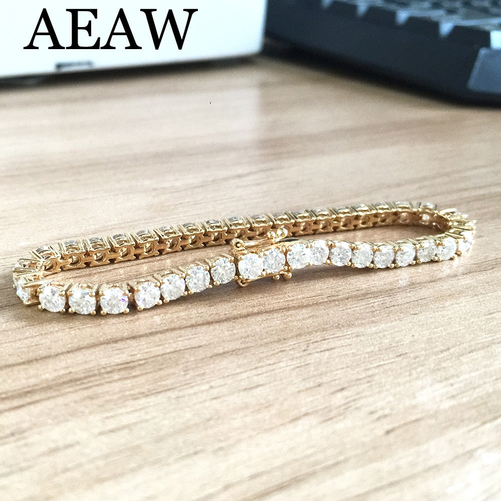 11.4ctw 4.0mm Round Excellent Cut Moissanite Bracelet Tennis Setting 4 Prongs 14k Yellow Gold Lab Grown Test Positive Stunning