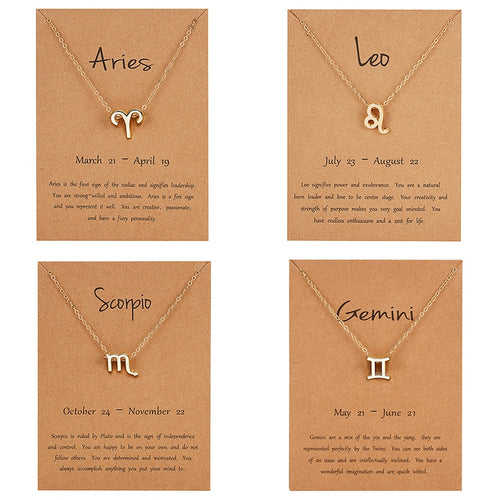 12 Constellation Pendant Gold Necklace Jewelry Choker Necklace Zodiac Sign Charm Necklace Birthday Gift Wish Card for Women Girl