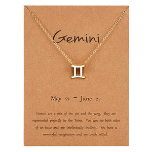 12 Constellation Pendant Gold Necklace Jewelry Choker Necklace Zodiac Sign Charm Necklace Birthday Gift Wish Card for Women Girl