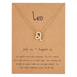 12 Constellation Pendant Gold Necklace Jewelry Choker Necklace Zodiac Sign Charm Necklace Birthday Gift Wish Card for Women Girl