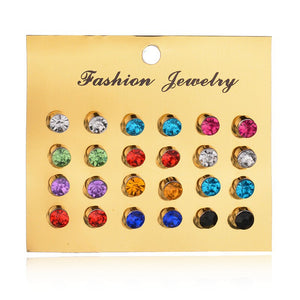 12 pairs/set super value fashion colorful shining Crystal elegant temperament Stud Earring Set Women