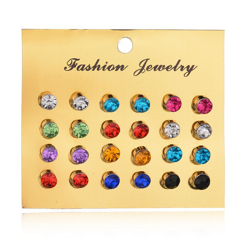 12 pairs/set super value fashion colorful shining Crystal elegant temperament Stud Earring Set Women