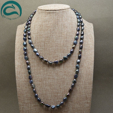 120cm Long Pearl Necklace,7-10mm Peacock Black Color Natural Pearl Necklace,Perfect Birthd Chirstmas Women Gift