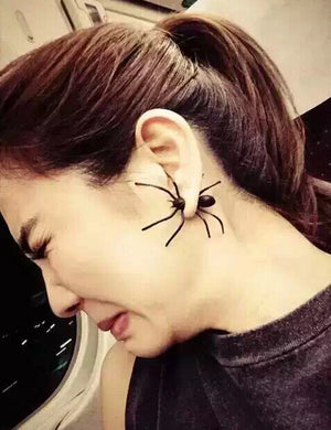 12Pairs/Lot European Black Resin Spider One Piercing Ear Stud Earrings For Women Punk Exaggerated Unique Wholesale Jewelry