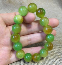 Load image into Gallery viewer, 12mm NATURE Yellow green JADE BRACELET GREEN HAND CATENARY