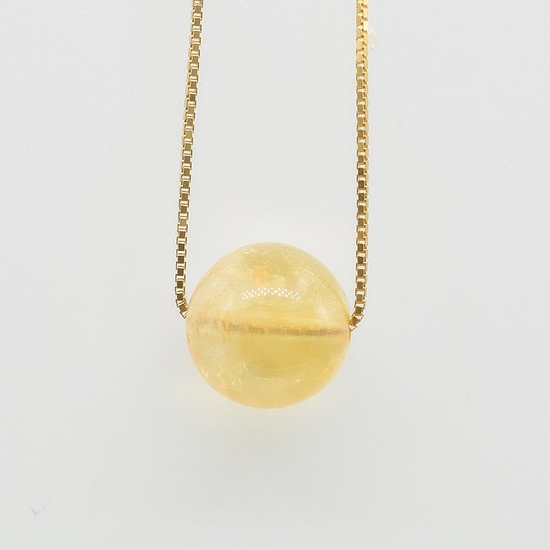 12mm Natural Citrine Pendants Necklaces Chokers 18k Gold 925 Sterling Silver Chain Healing Crystal Fine Jewelry Women #d008n